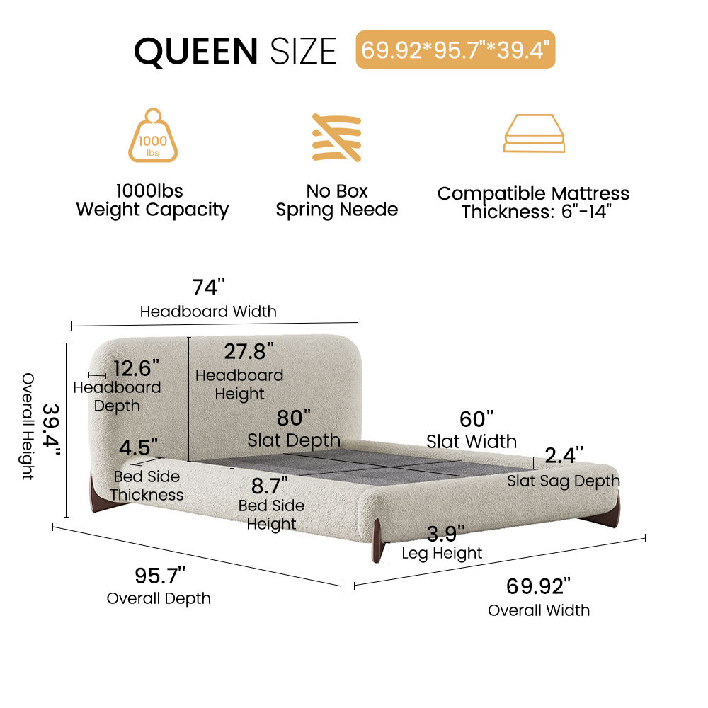 Fabric Beige Boucle Beds