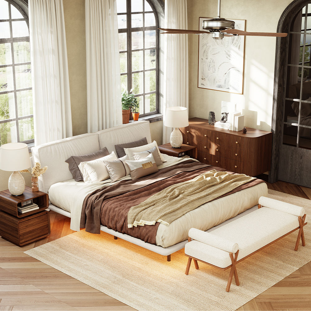 Wood Beige Polyester Beds