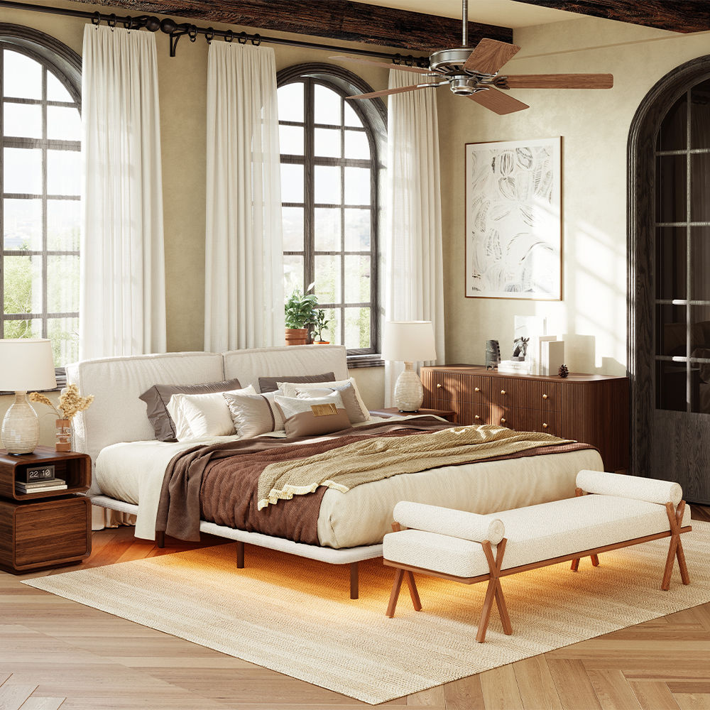 with Light Beige Polyester Beds