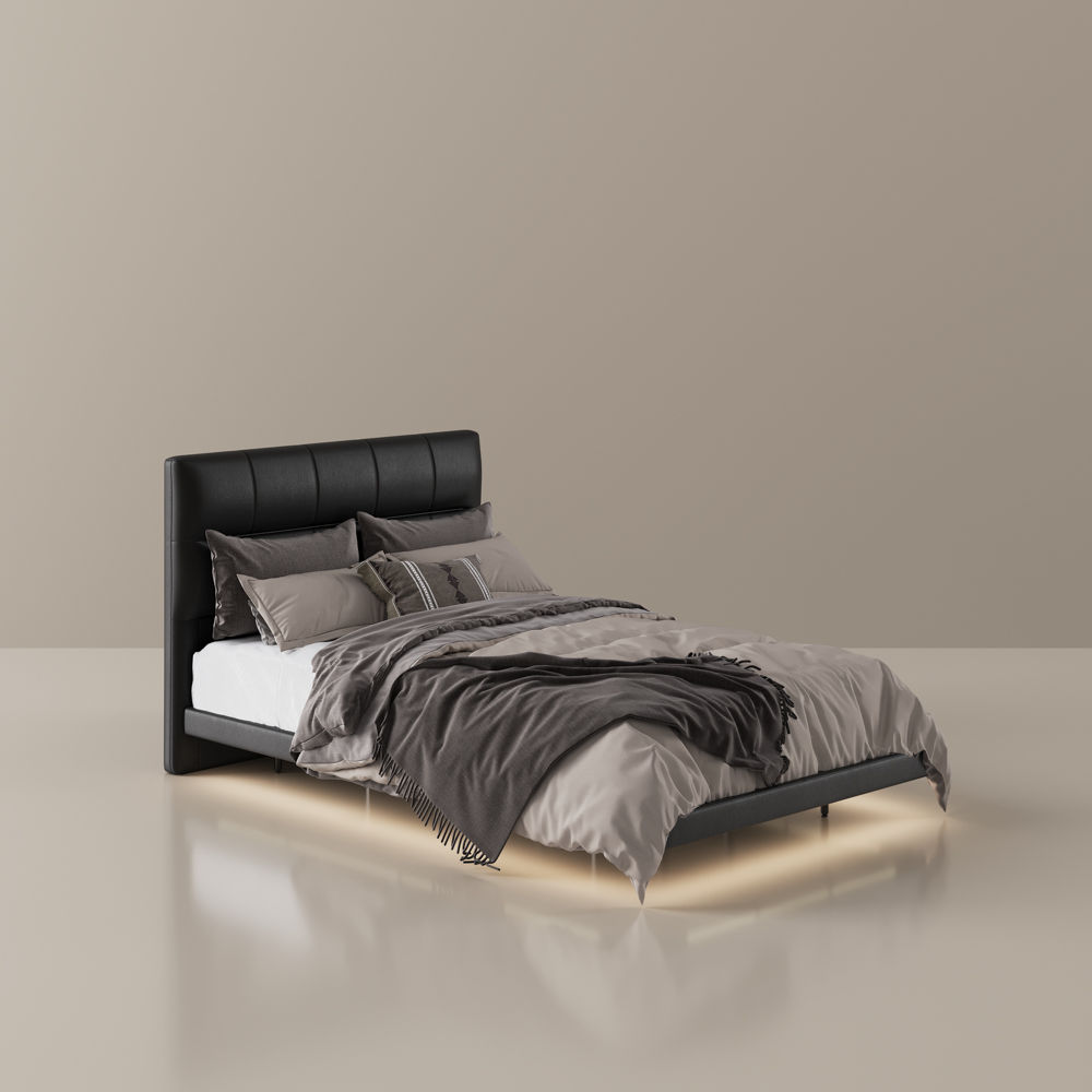 Wood Black Eco-friendly Microfiber Leather Beds