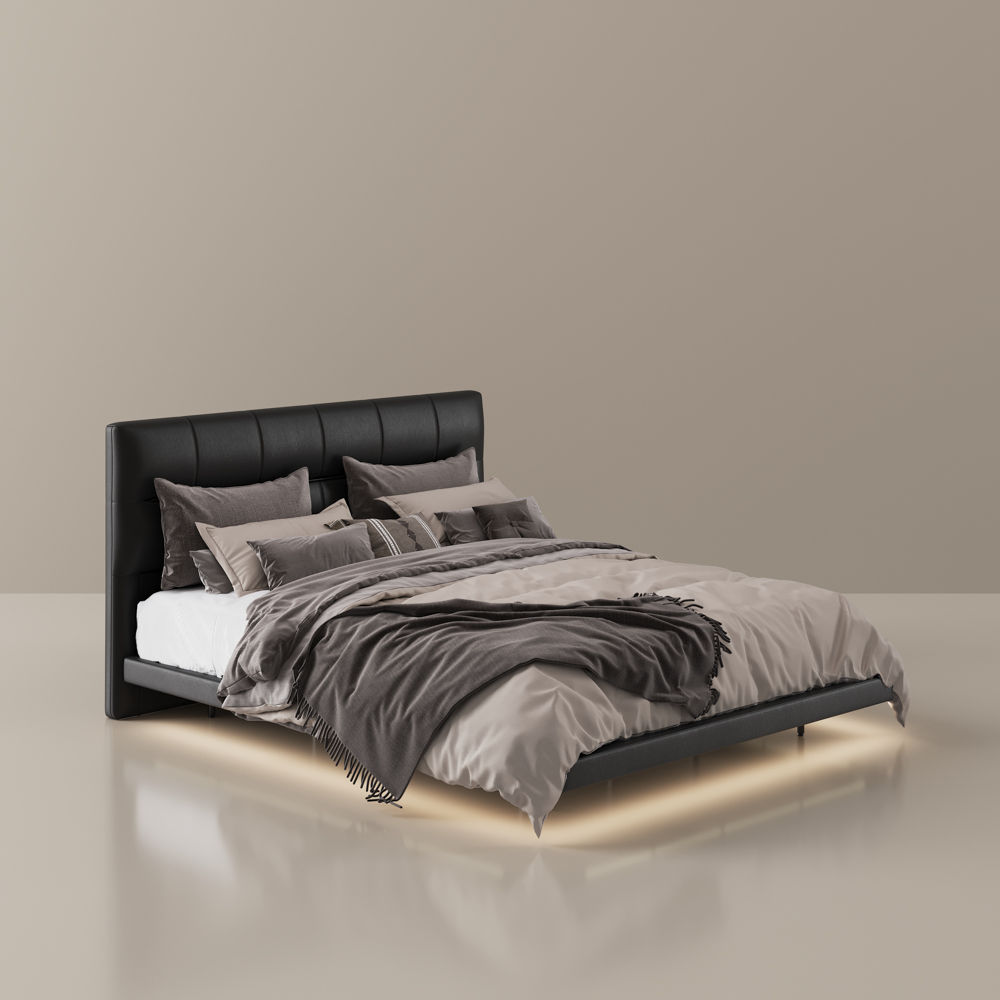 Modern Black Eco-friendly Microfiber Leather Beds