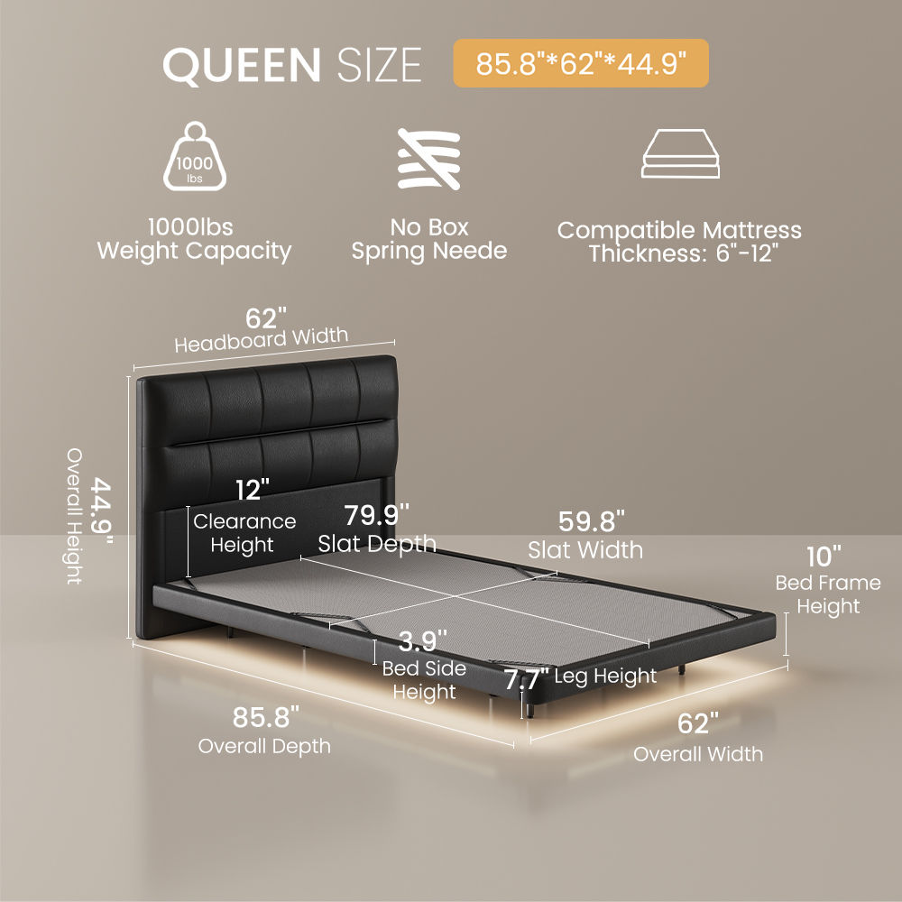 Leather Black PU Leather Beds