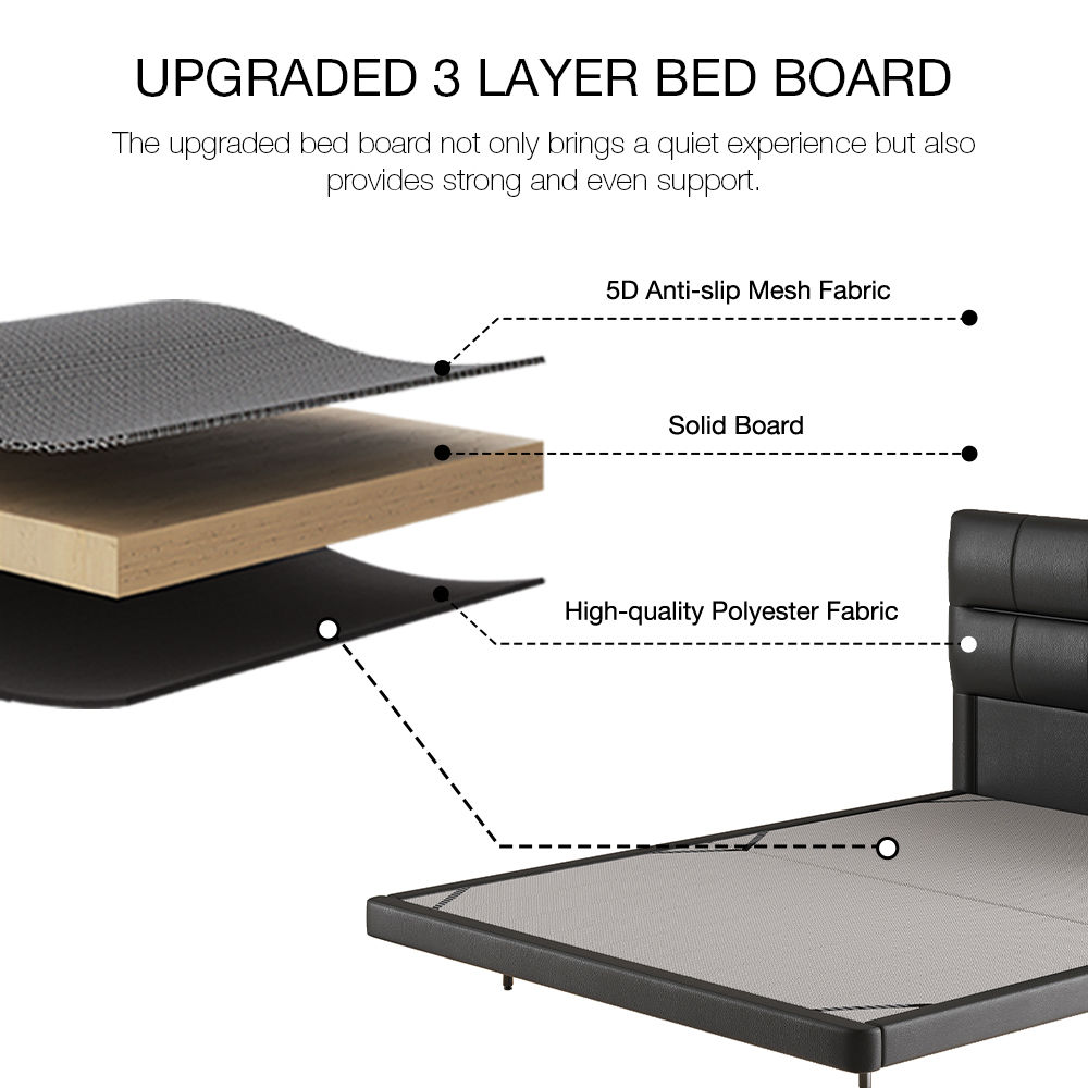Wood Black PU Leather Beds