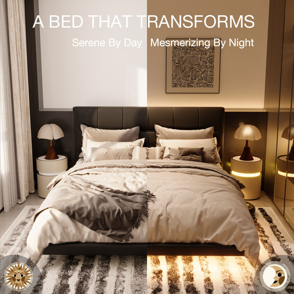Leather Black PU Leather Beds
