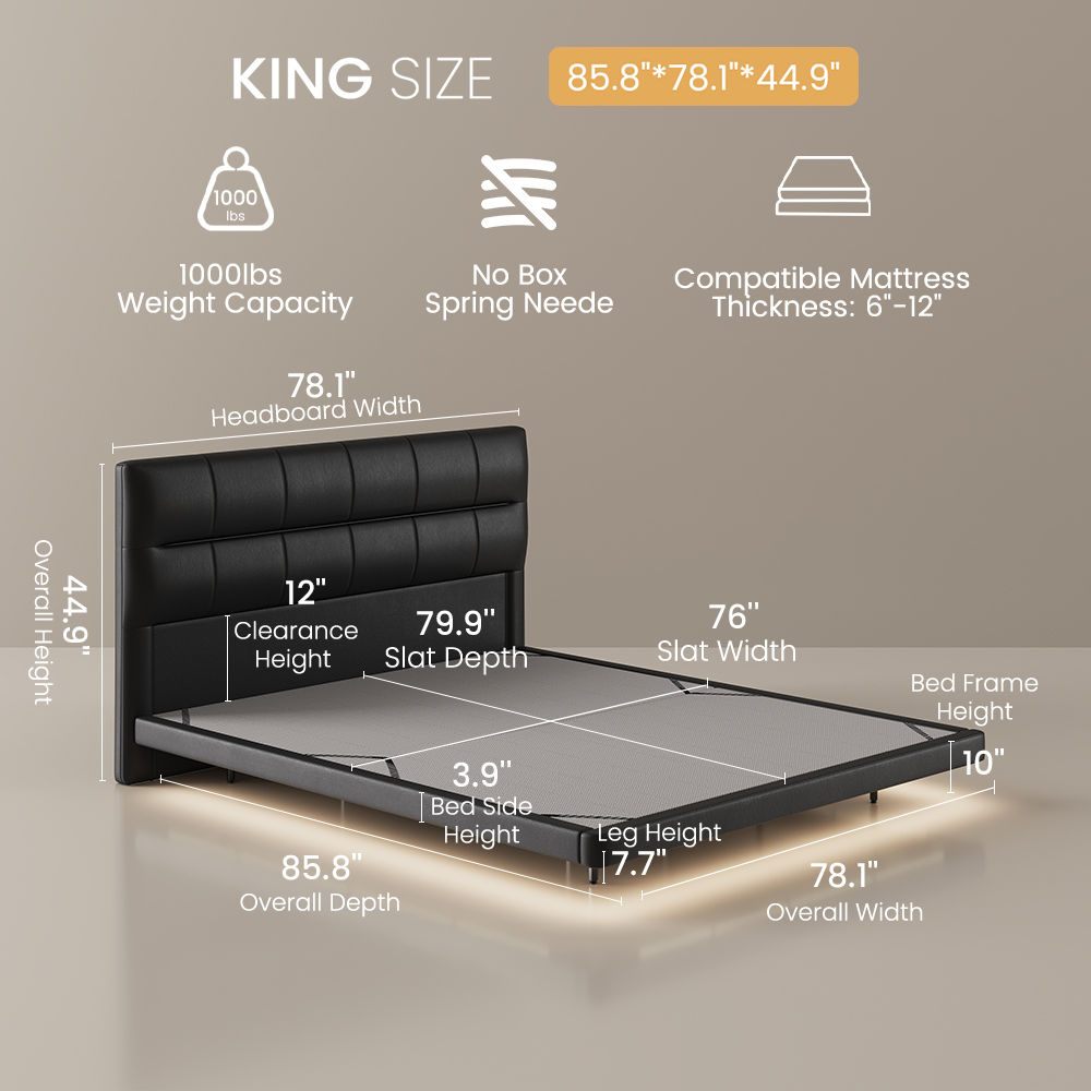 Floating Bed Frame Black PU Leather Beds