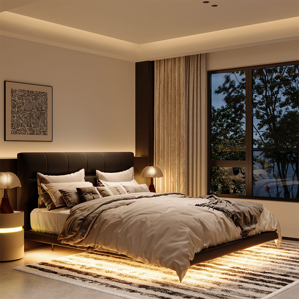 Modern Black PU Leather Beds