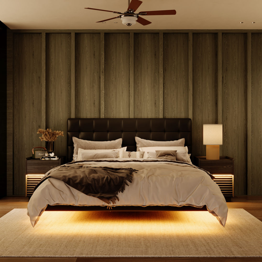 With Headboard Black PU Leather Beds