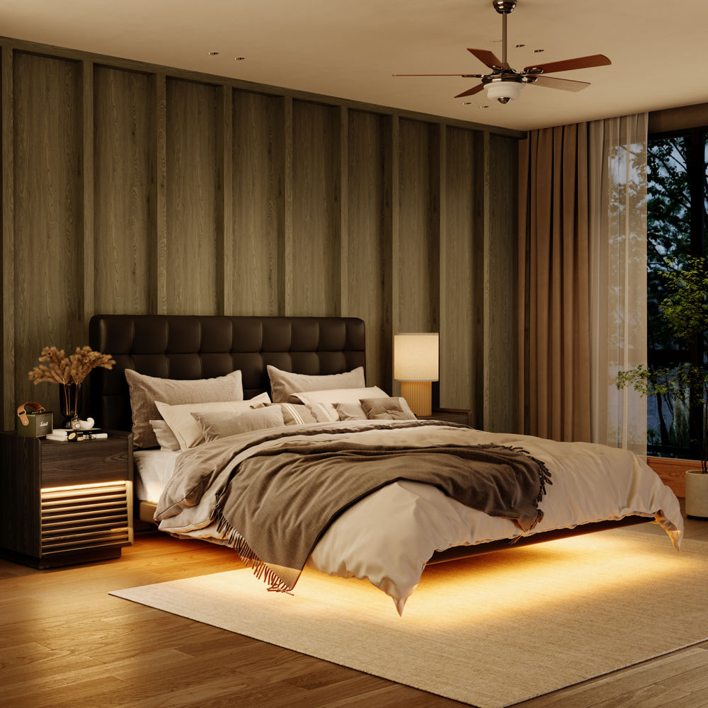 With Headboard Black PU Leather Beds