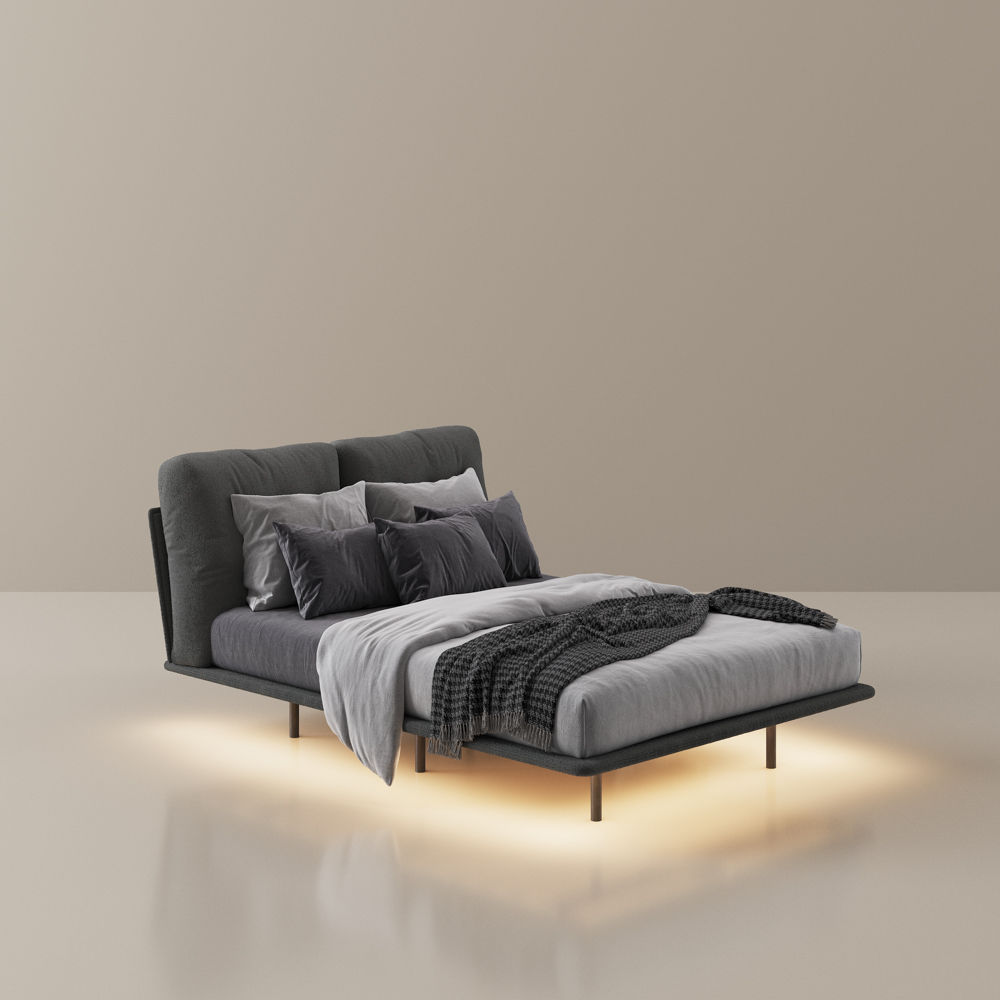 With Led Lights Gray Polyester Beds