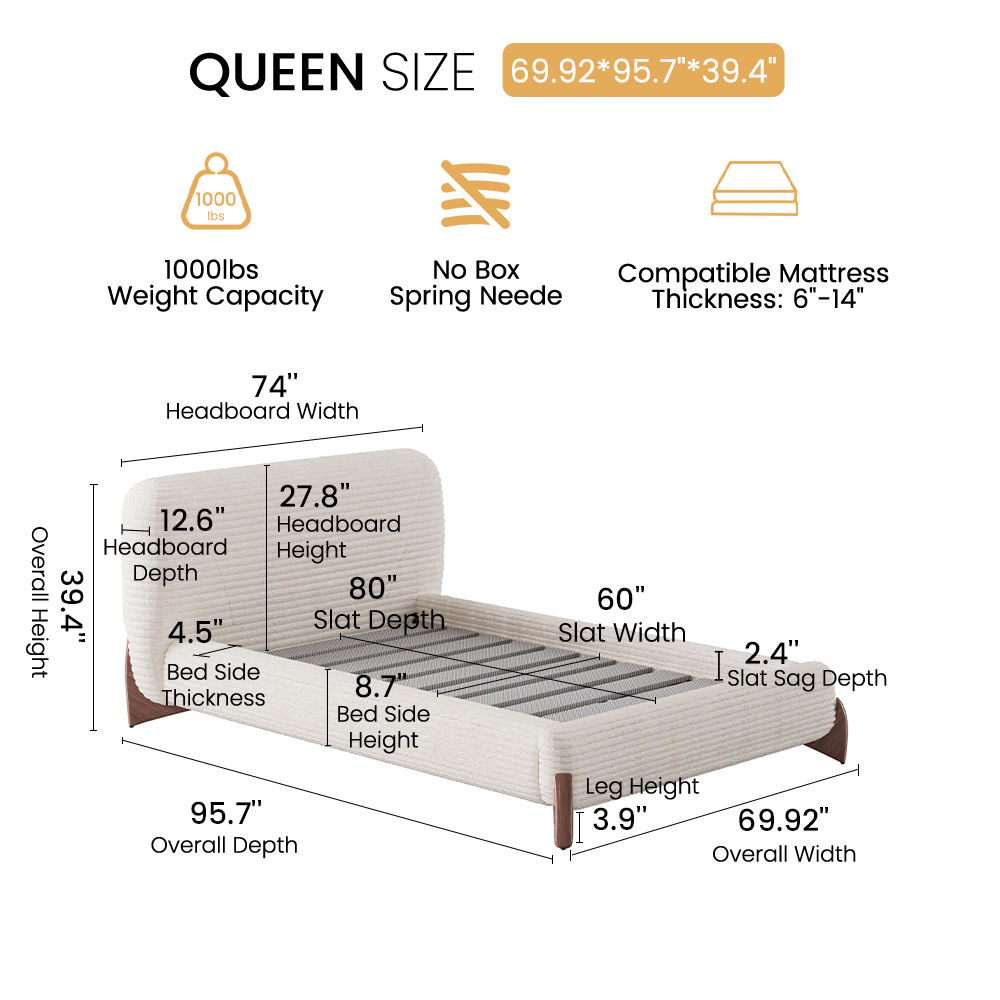 Queen Size White Corduroy Beds