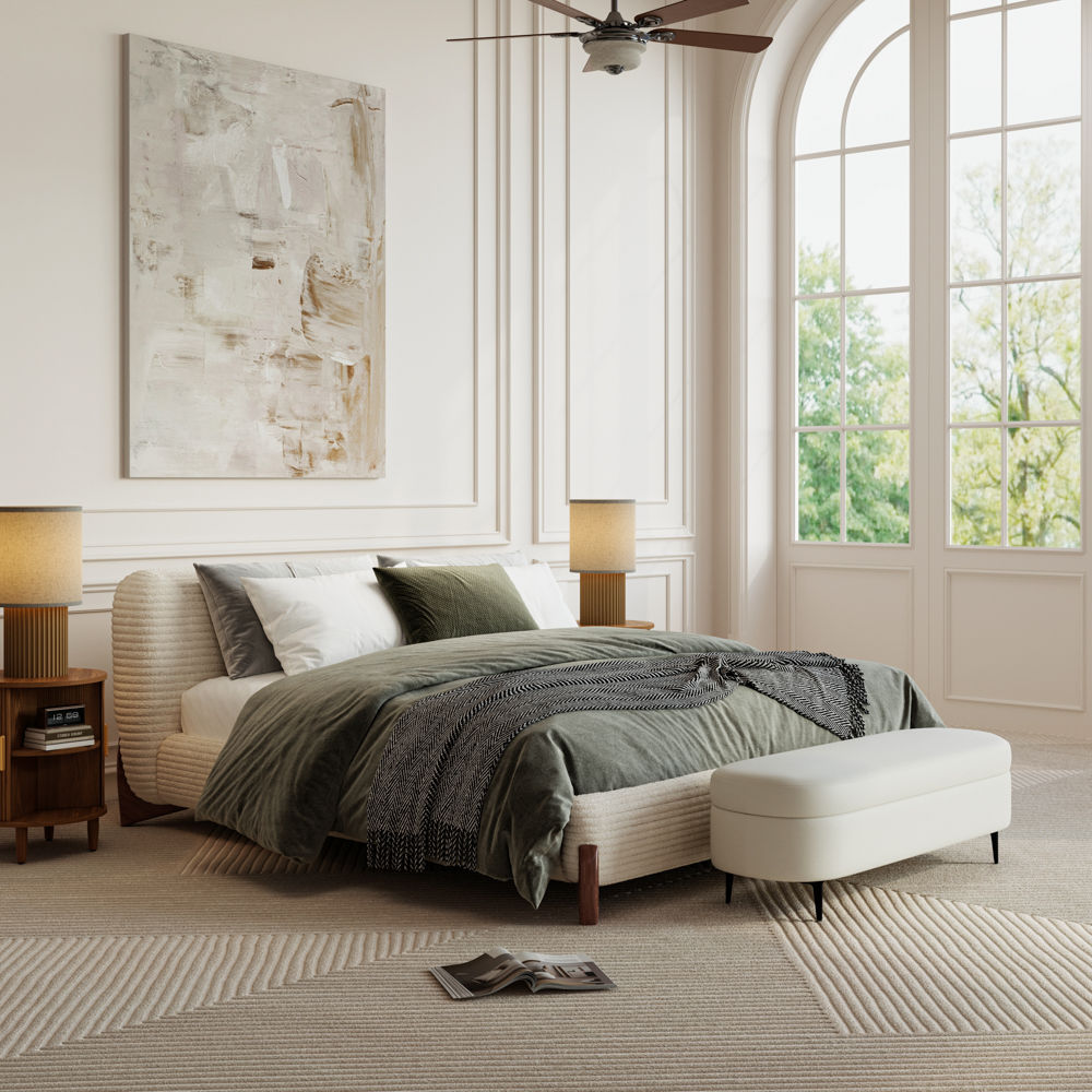 Queen Size Beige Corduroy Beds