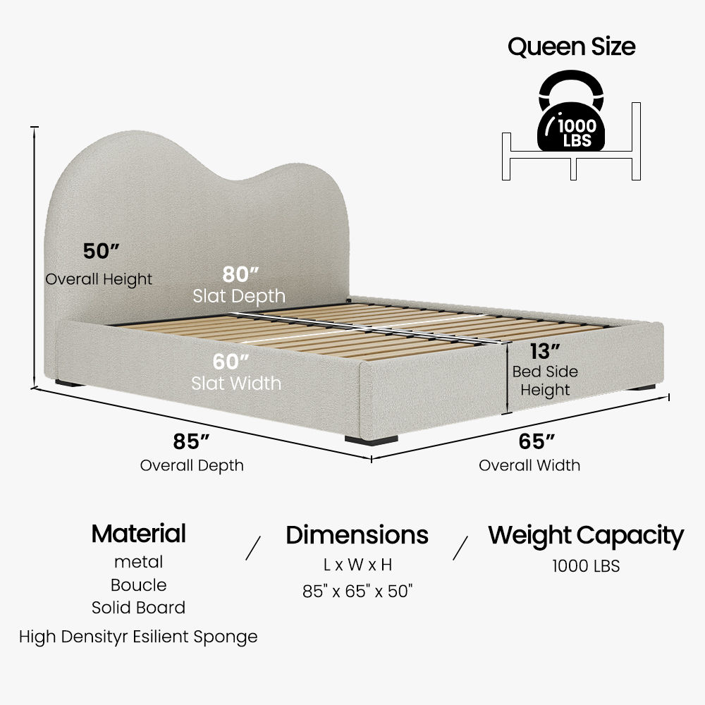 Upholstered Bed Frame Beige Boucle Beds