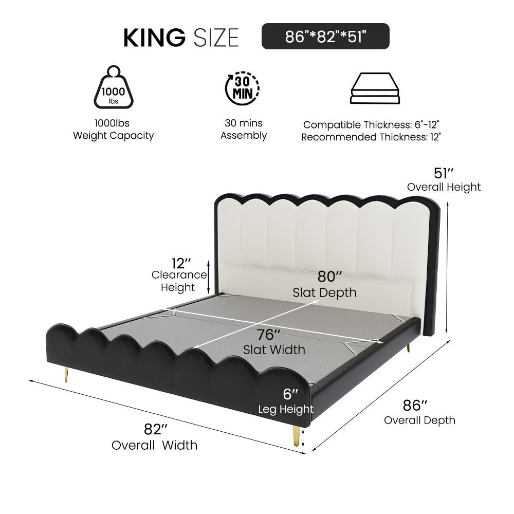 With Headboard Ivory white & Black Leather Beds