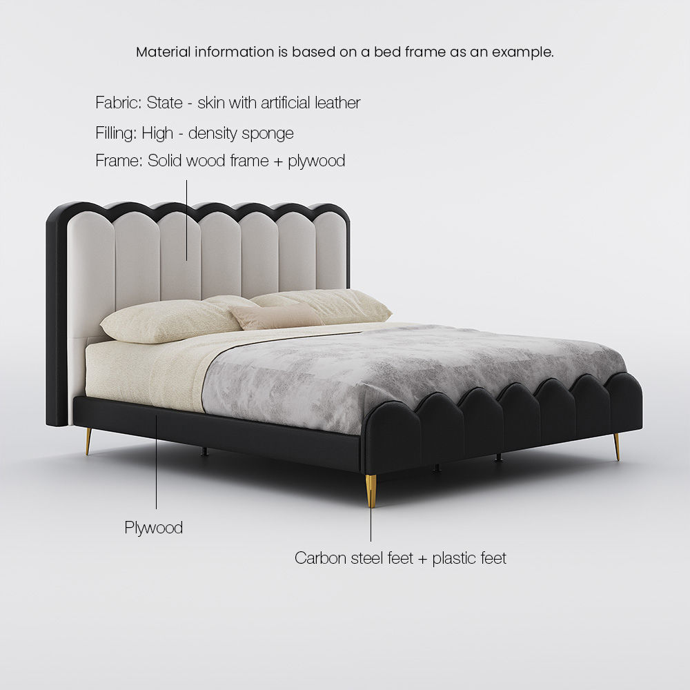 With Headboard Ivory white & Black Leather Beds