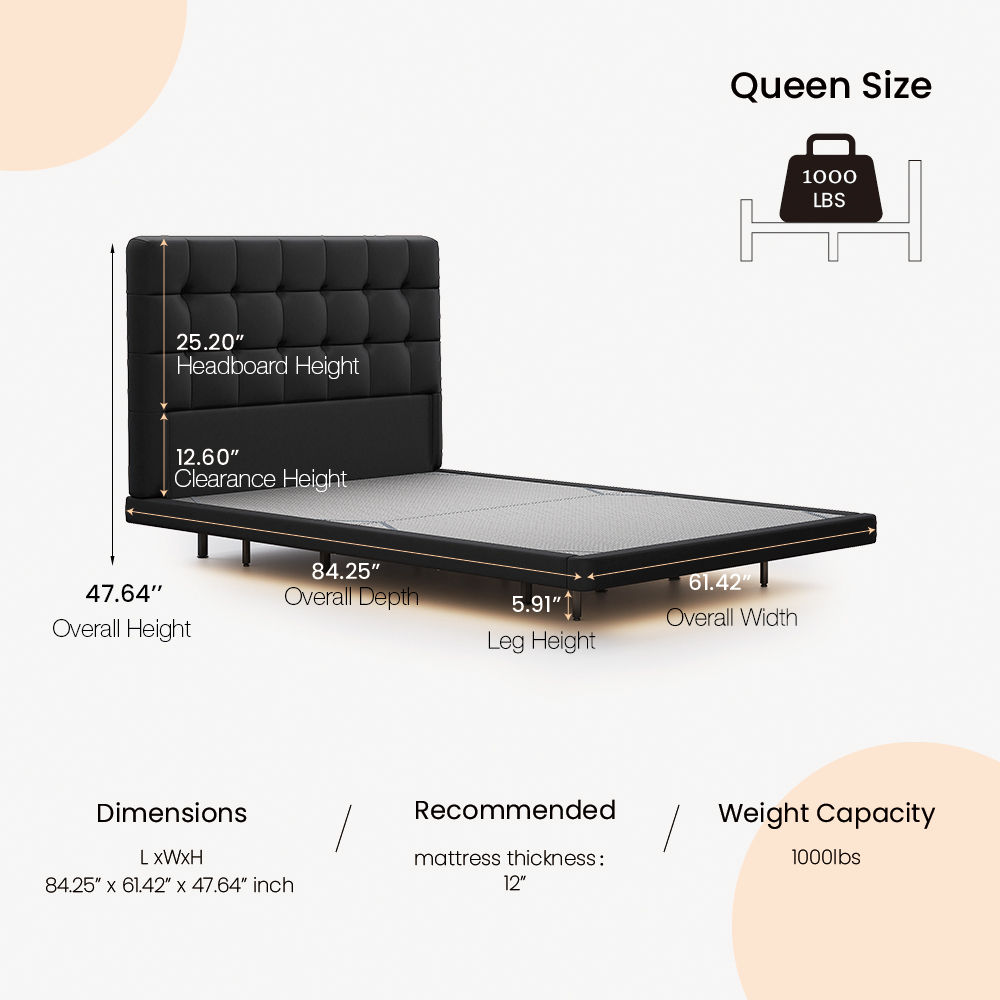 Black Black PU Leather Beds
