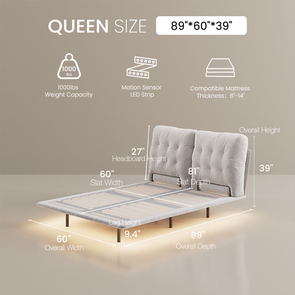 Upholstered Bed Frame White Linen Beds