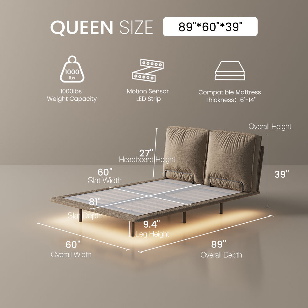 Platform Bed Frame Khaki Linen Beds