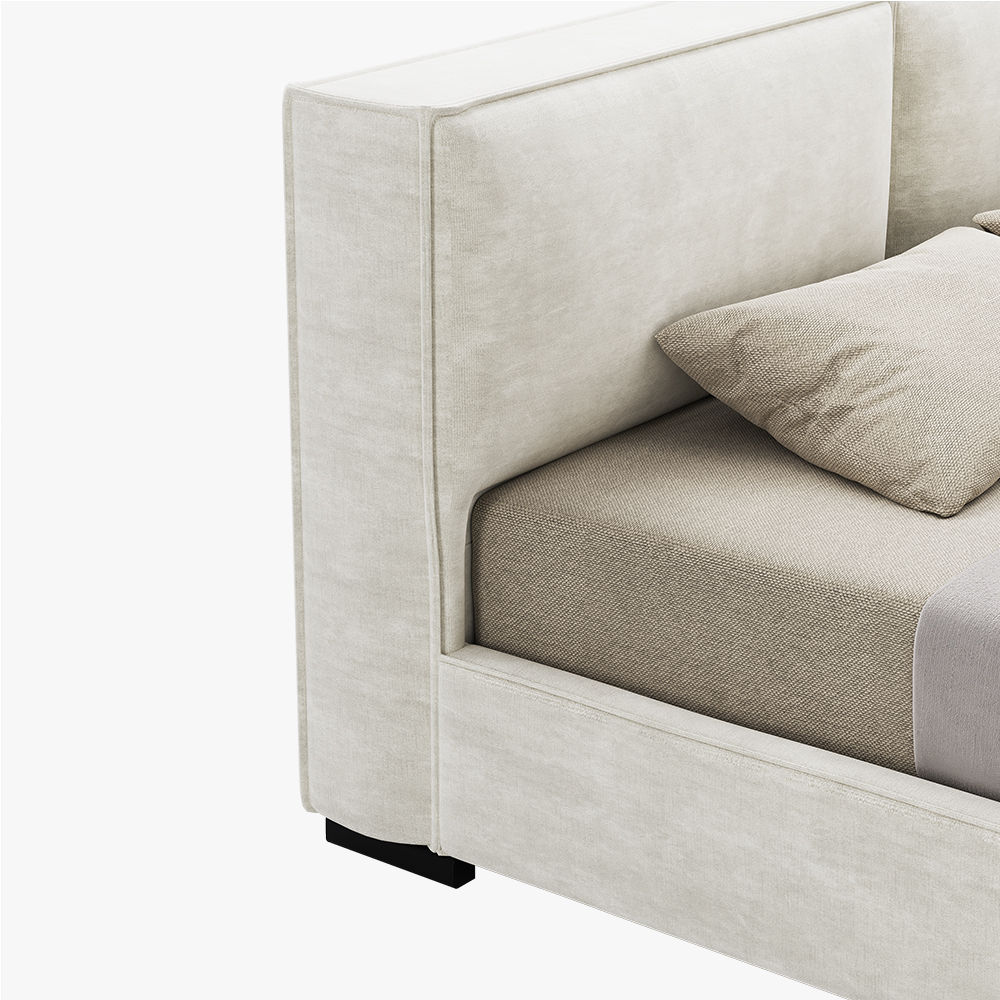 With Headboard Beige Fabric Beds