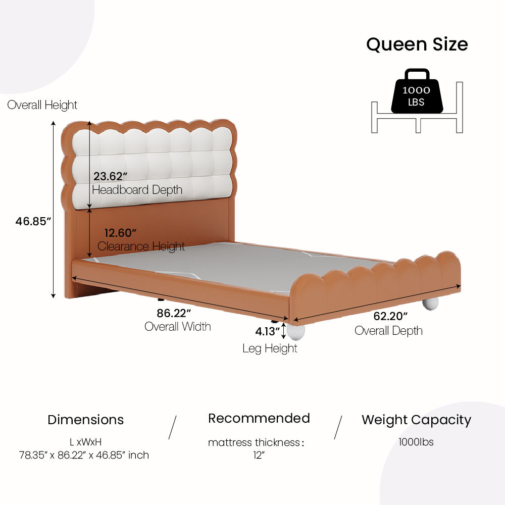 Queen Size White & Orange Leather Beds