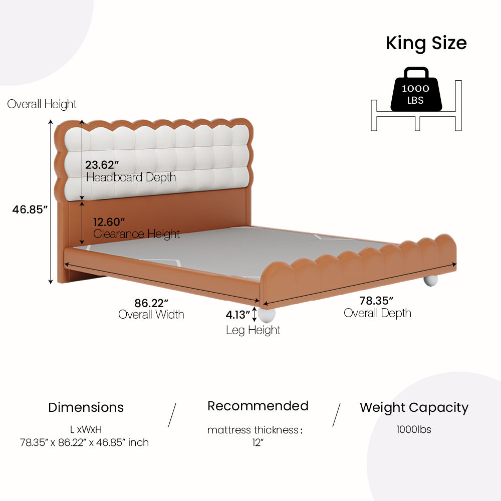 Leather White & Orange Leather Beds