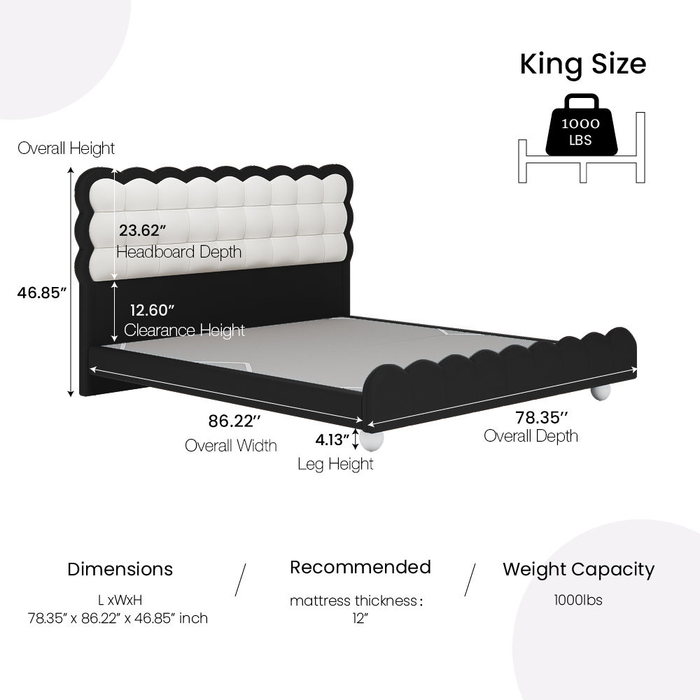 Upholstered Bed Frame White & Black Leather Beds