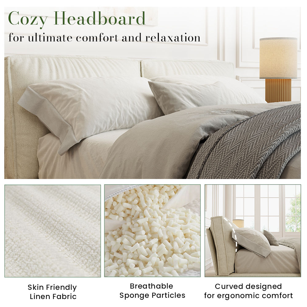 Upholstered Bed Frame Beige Linen Beds