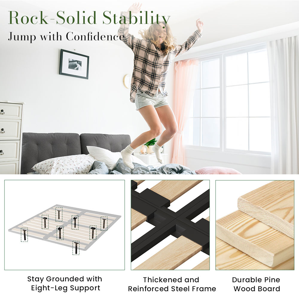 Floating Bed Frame Gray Linen Beds