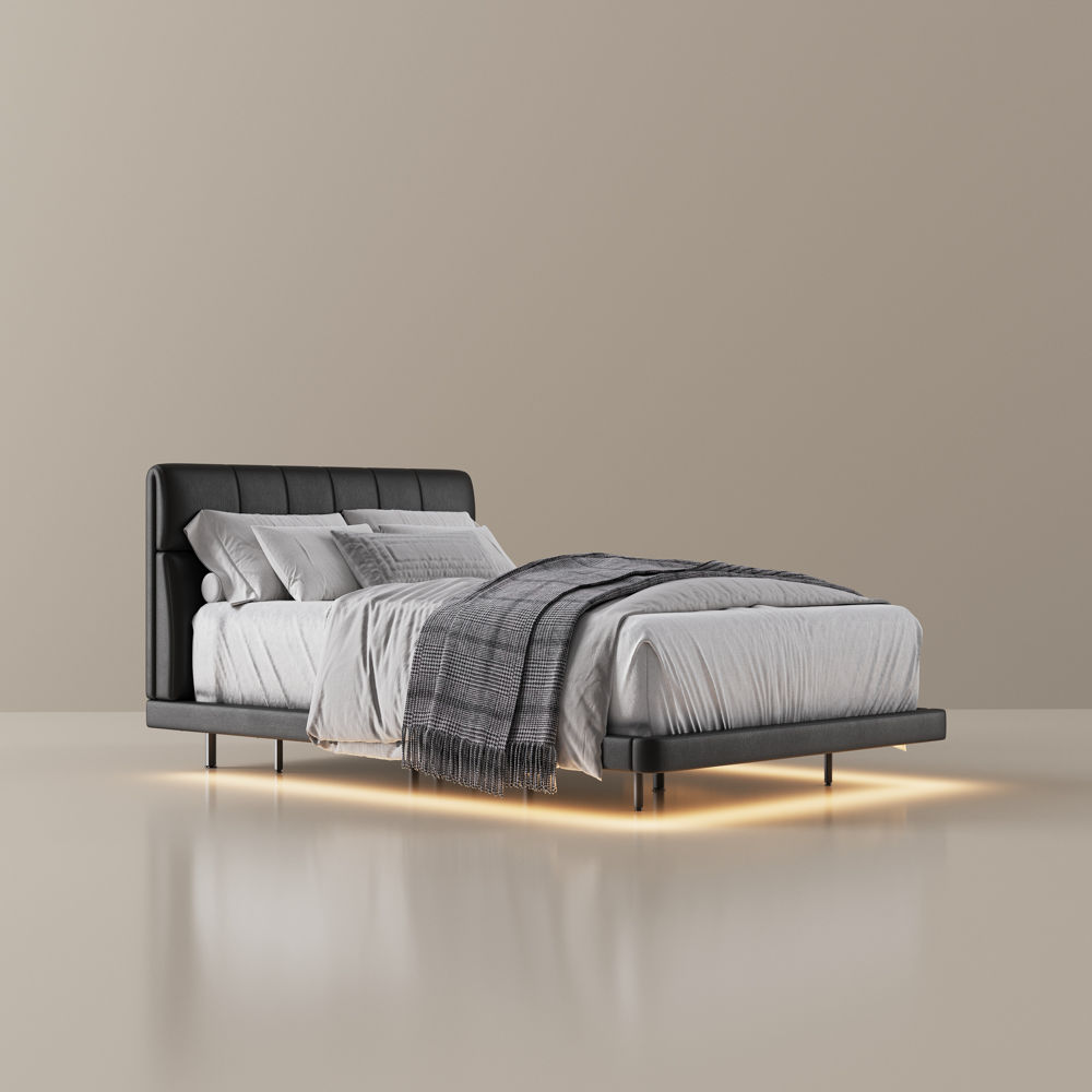 Upholstered Bed Frame Black PU Leather Beds