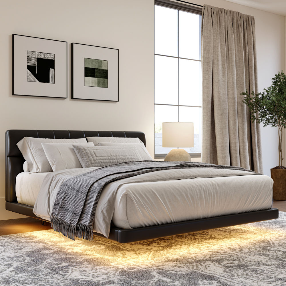 Queen Size Black PU Leather Beds