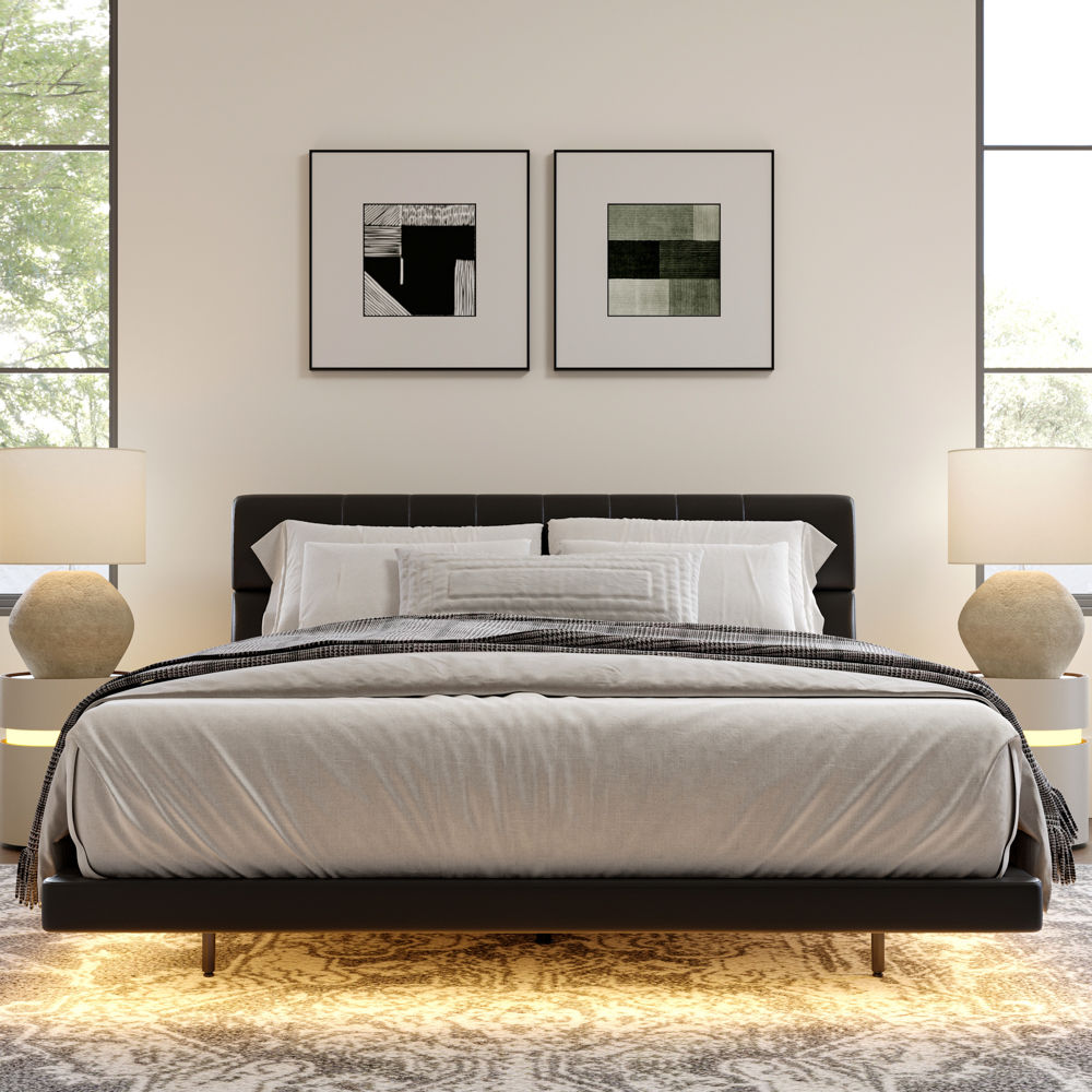 Queen Size Black PU Leather Beds