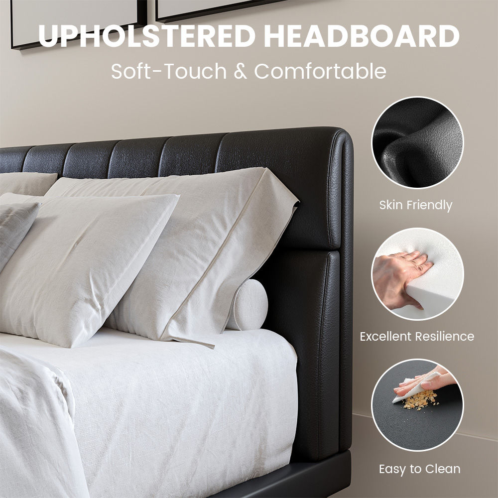 Partly Assemble Black PU Leather Beds