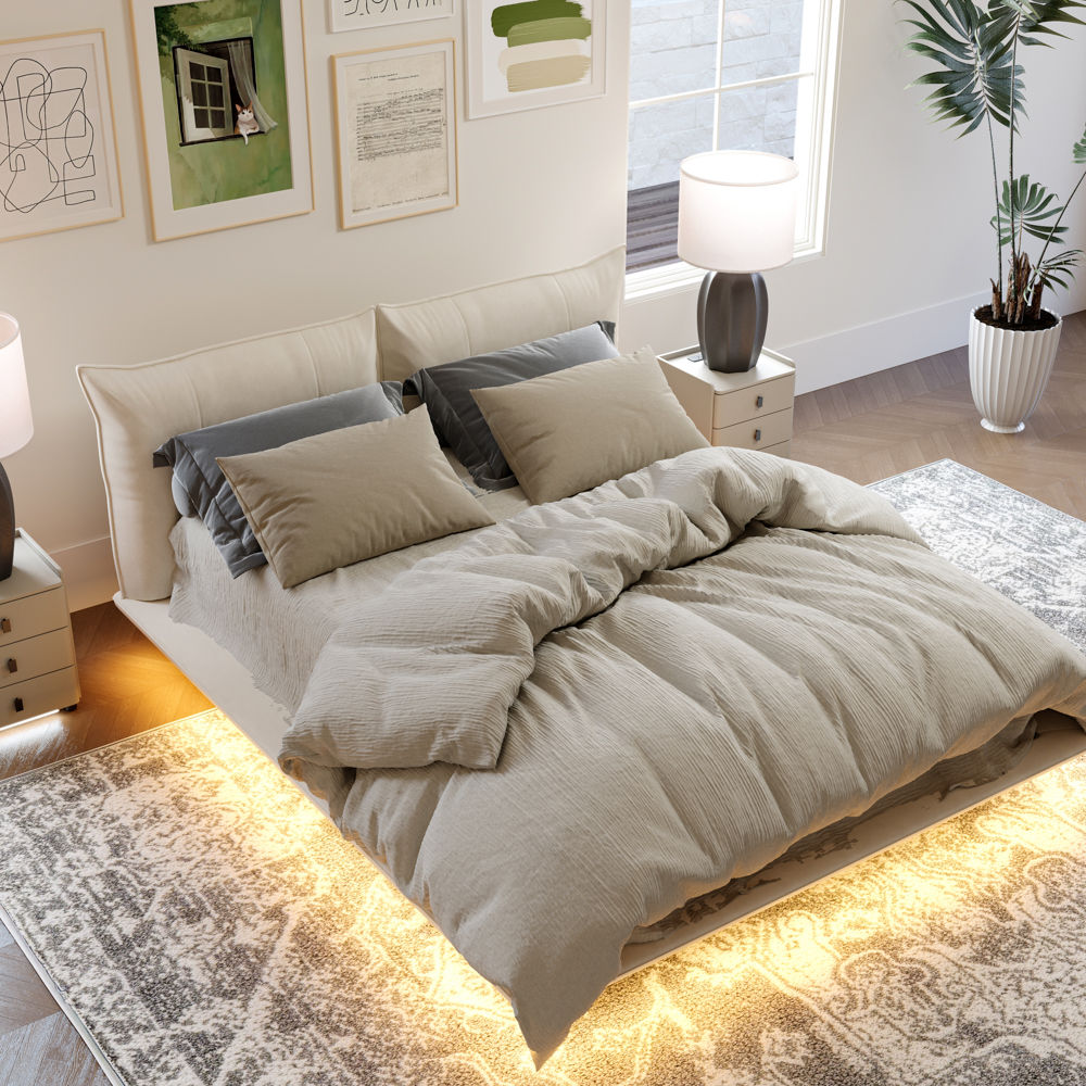 Beige Velvet Beds