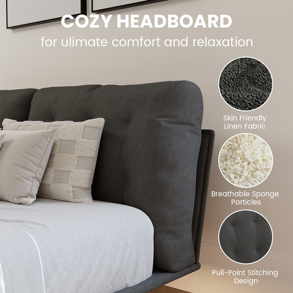 Queen Size Gray Linen Beds