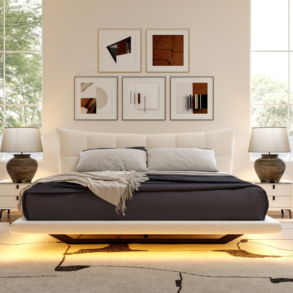 King Size Beige Velvet Beds