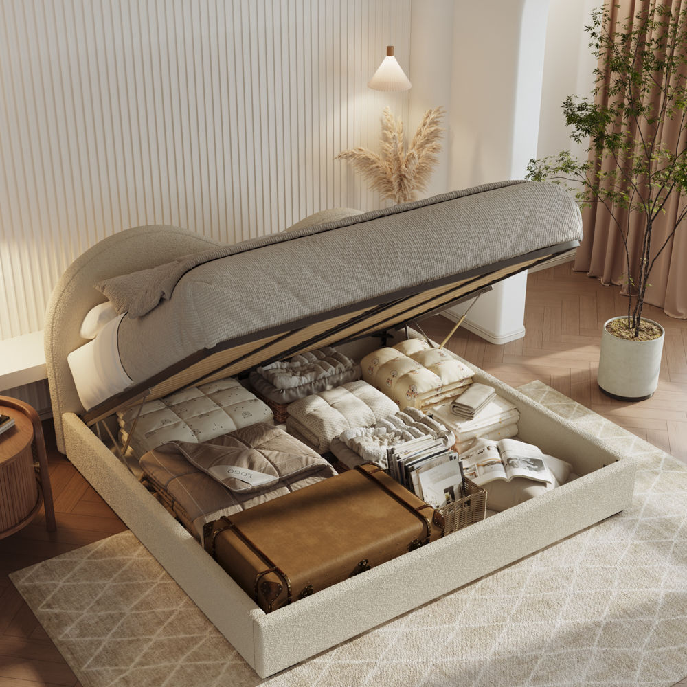With Storage Beige Boucle Beds