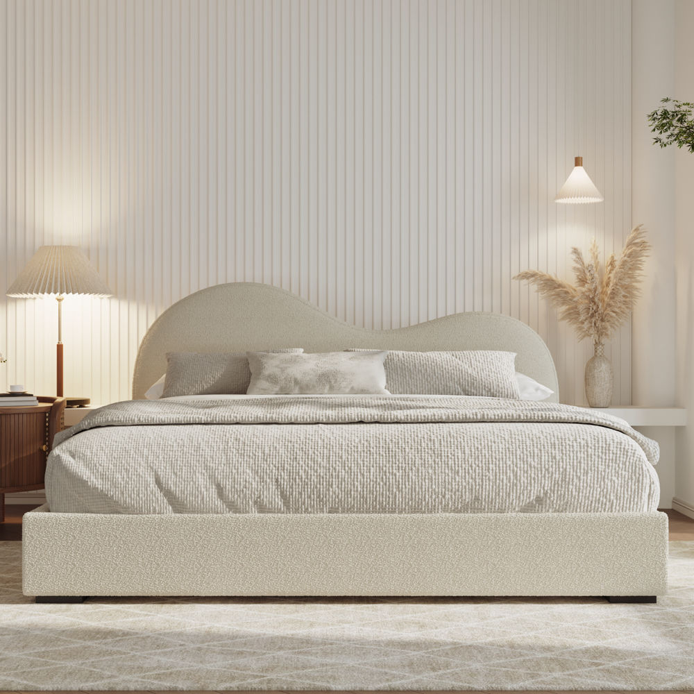 Upholstered Bed Frame Beige Boucle Beds