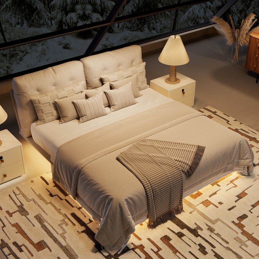 With Headboard White Linen Beds