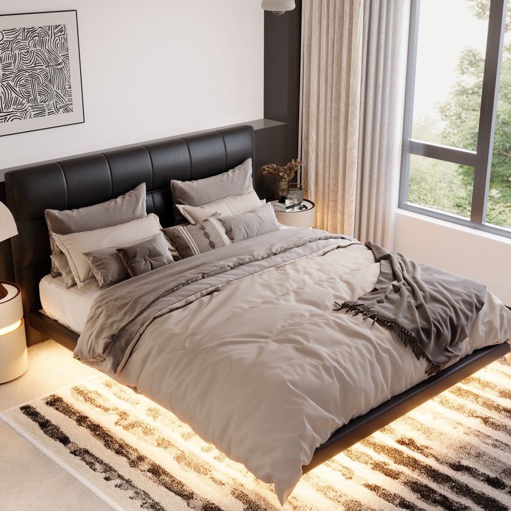 Modern Black PU Leather Beds