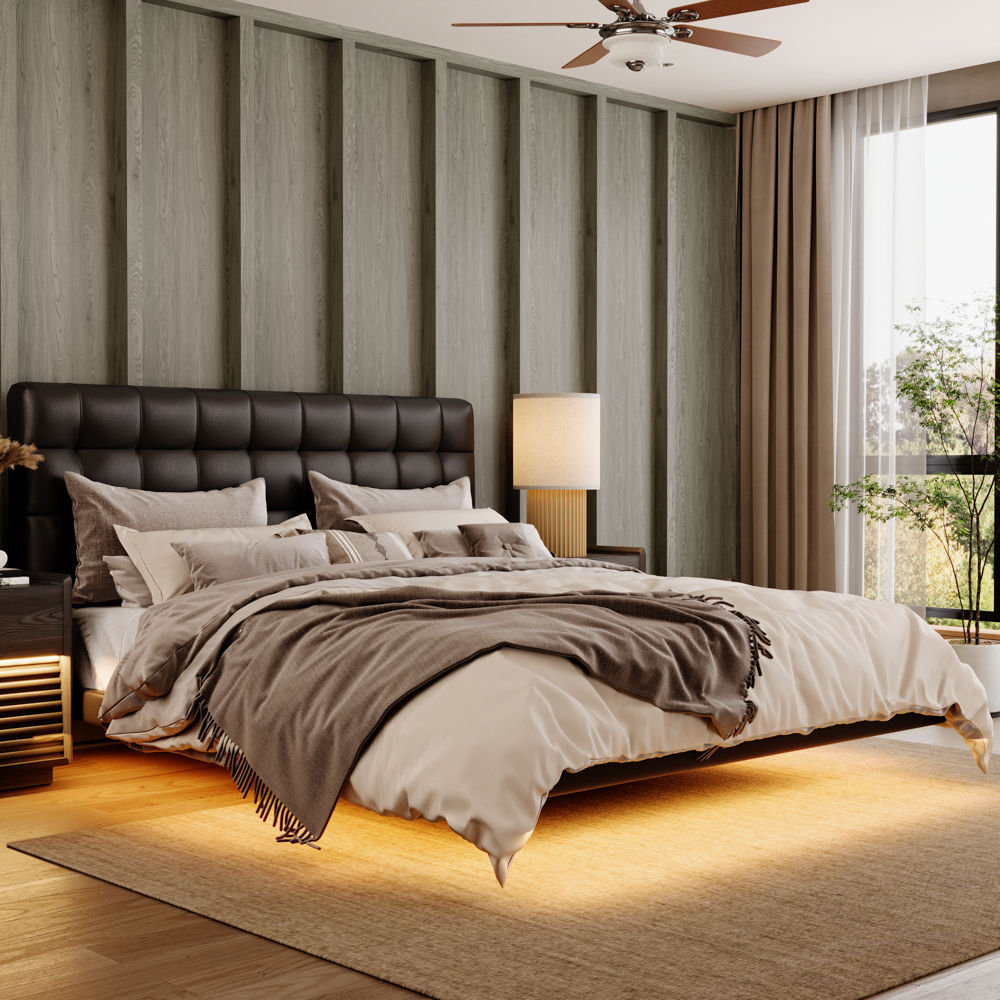 Black Black PU Leather Beds