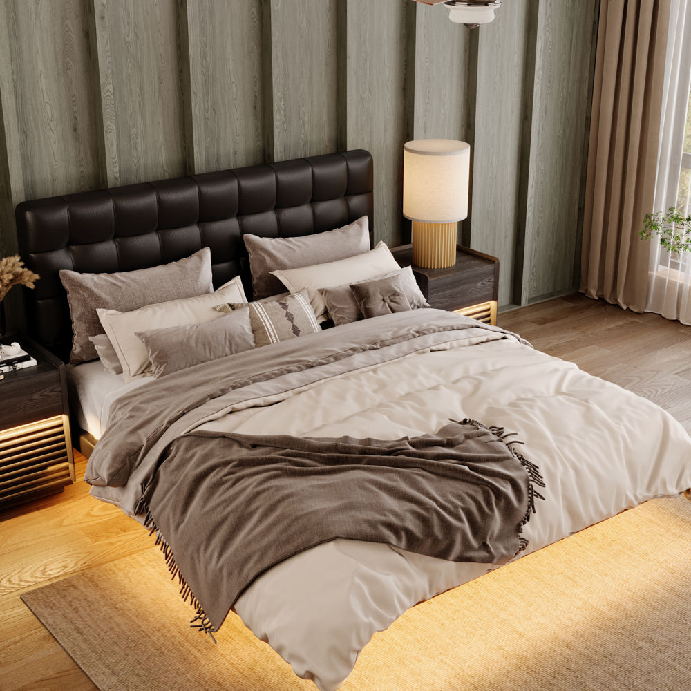 Queen Size Black PU Leather Beds