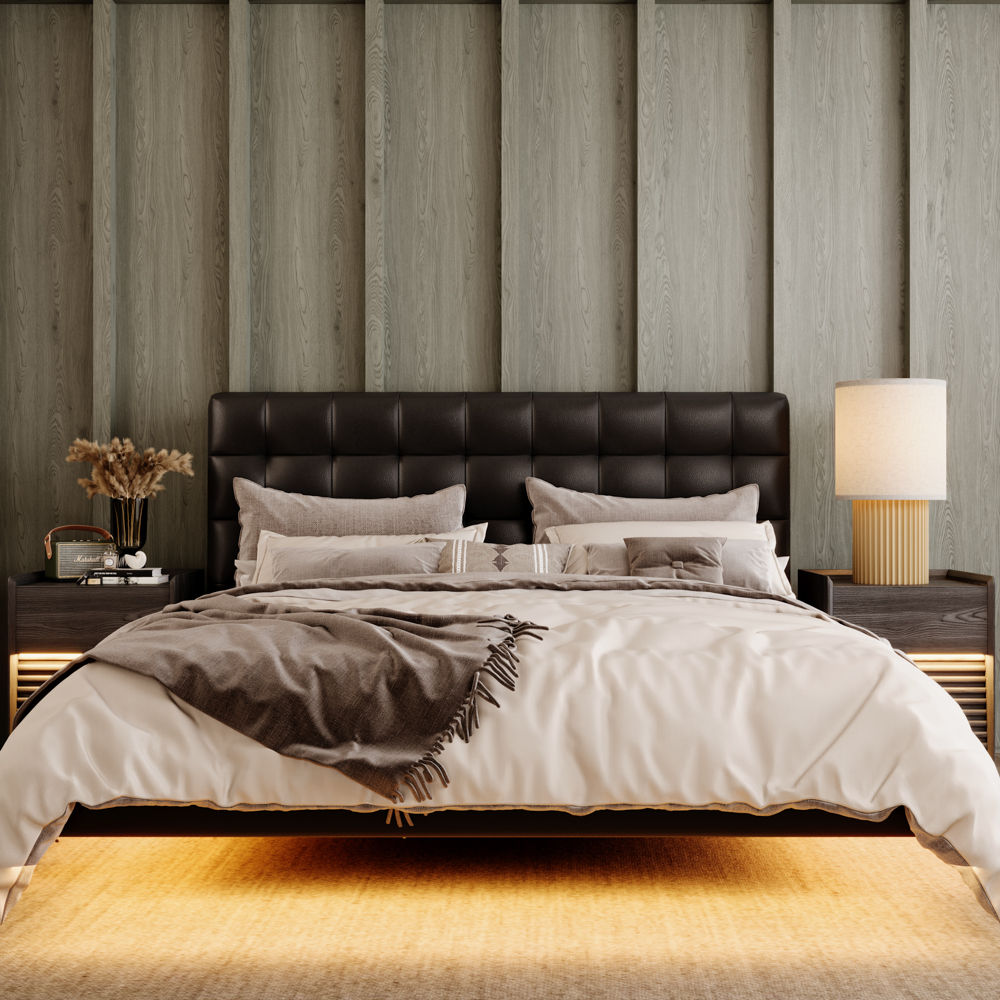 Platform Bed Frame Black PU Leather Beds