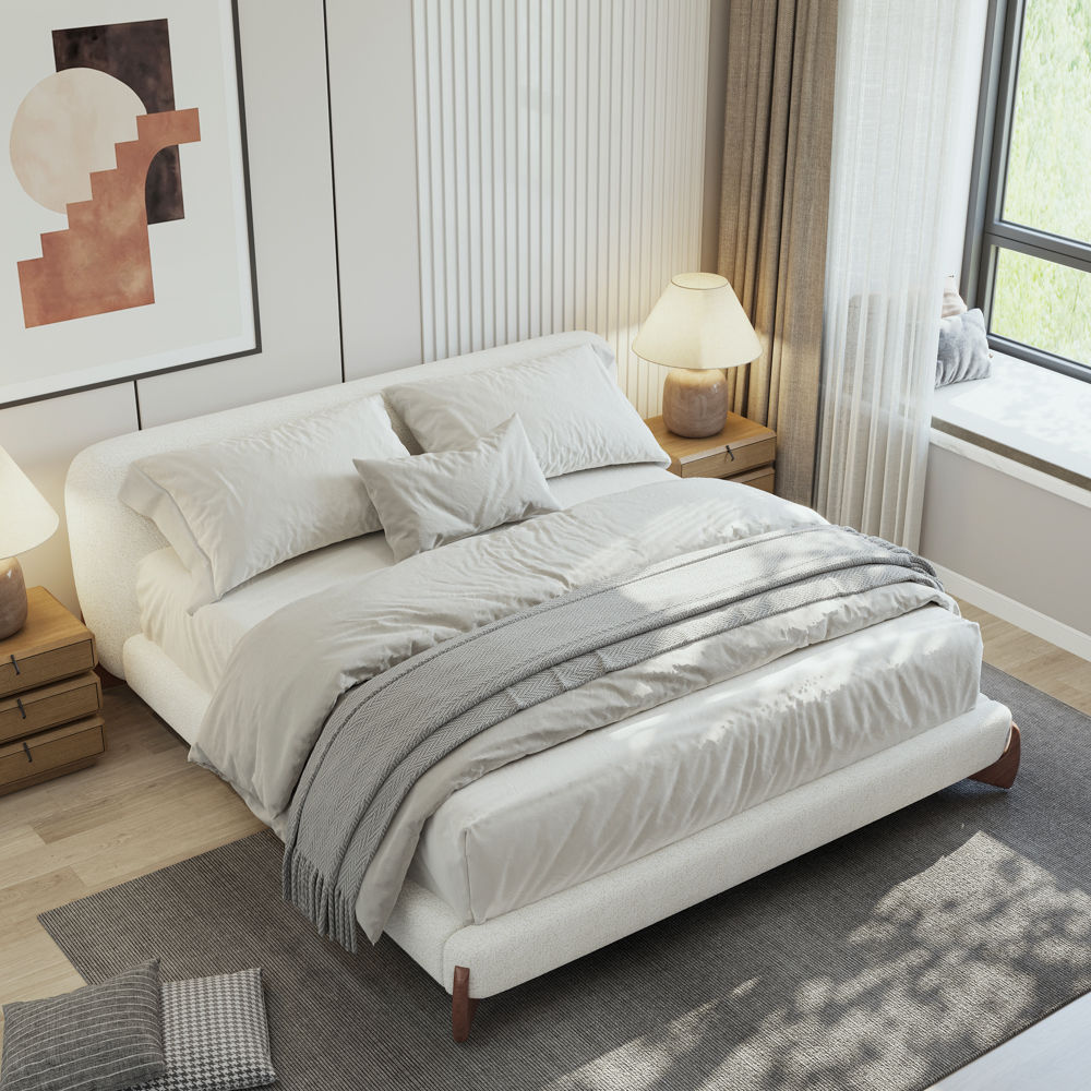 Queen Size Beige Boucle Beds