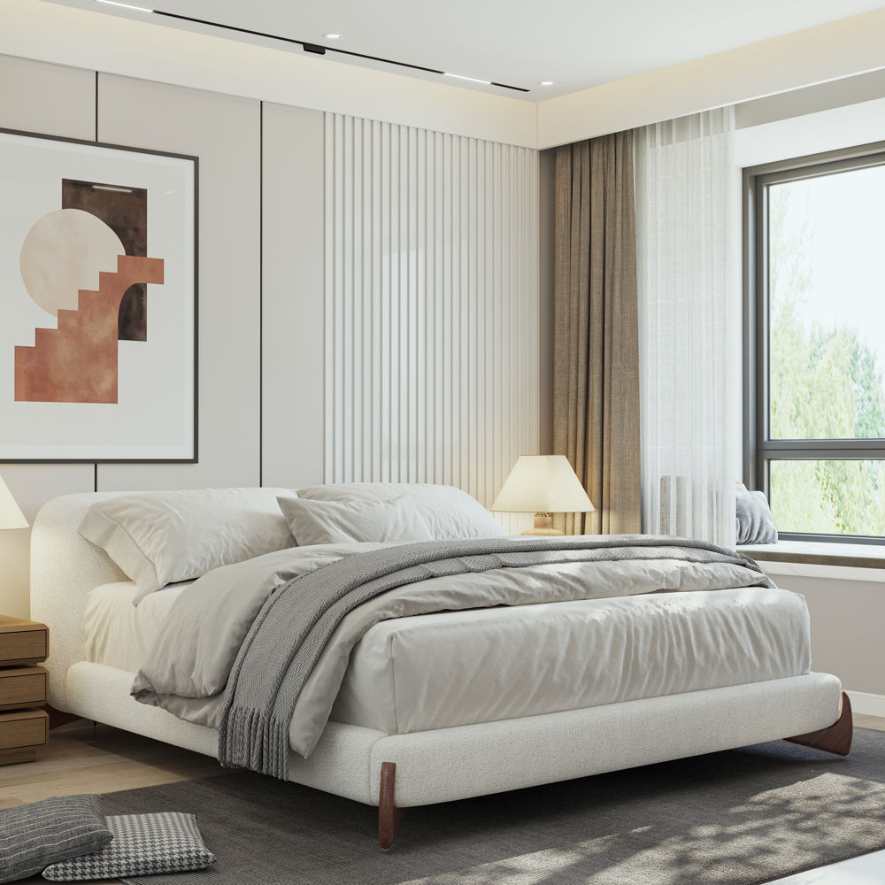 Queen Size Beige Boucle Beds