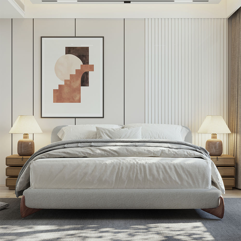 Platform Bed Frame Light Gray Boucle Beds