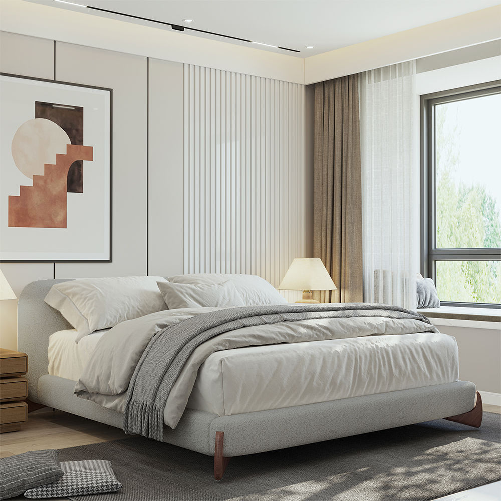 Queen Size Light Gray Boucle Beds