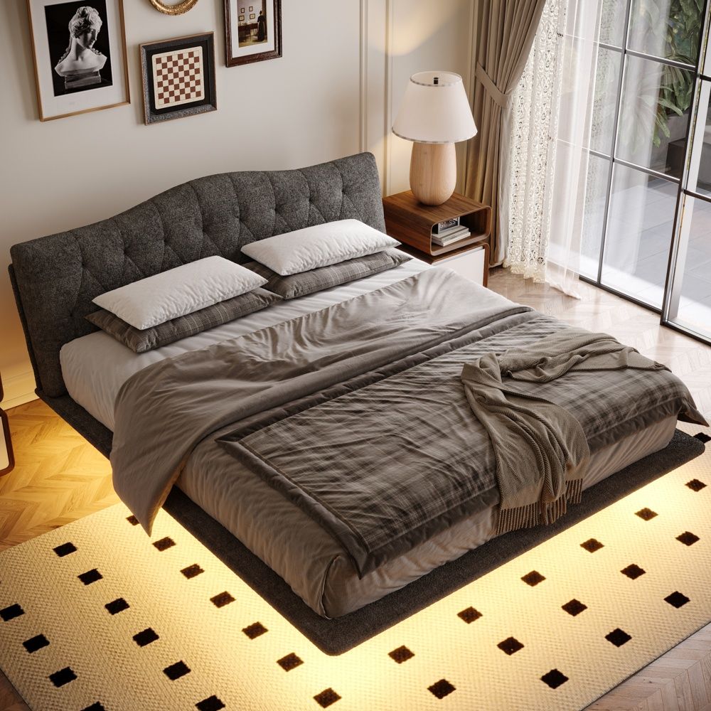 Upholstered Bed Frame Gray Chenille Beds