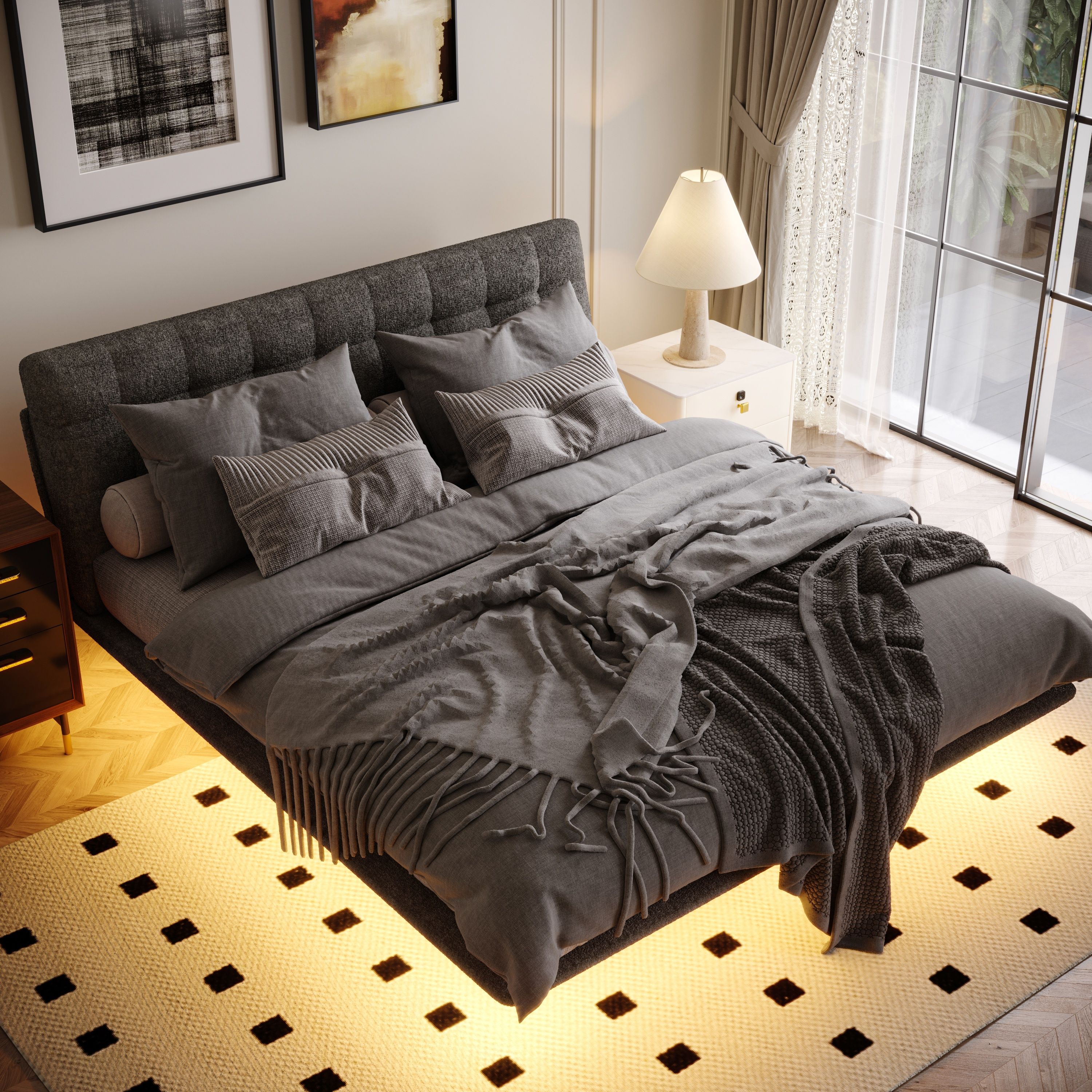 With Led Lights Gray Chenille Beds