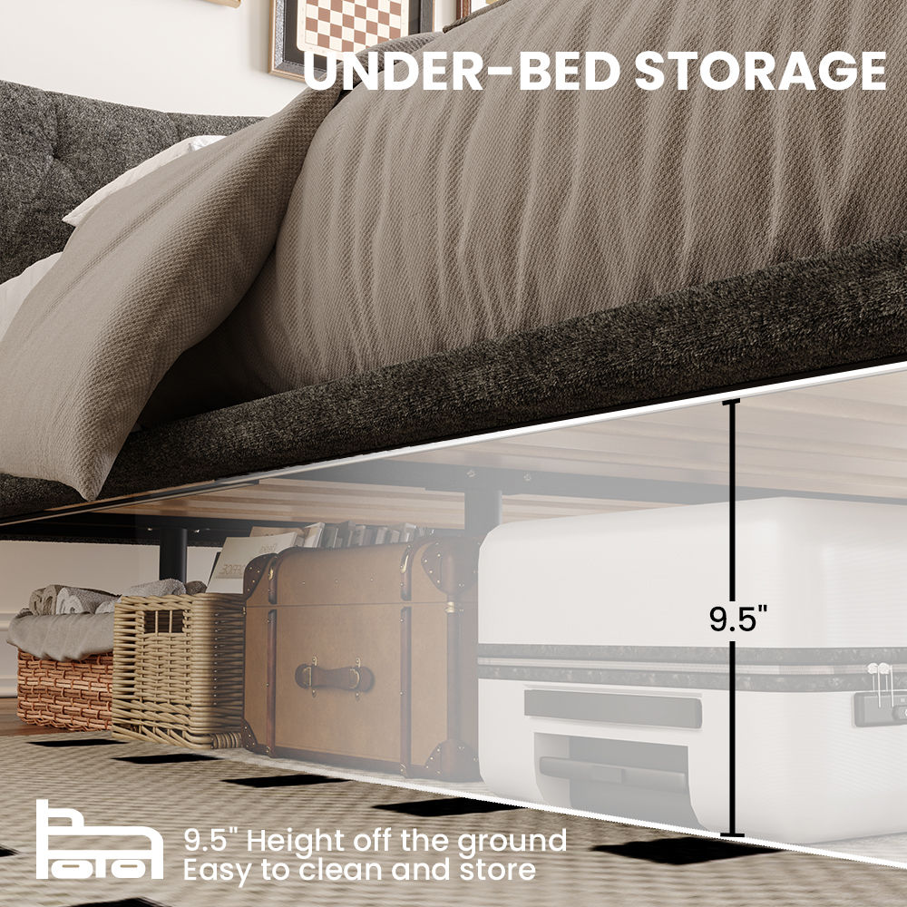 Floating Bed Frame Gray Chenille Beds