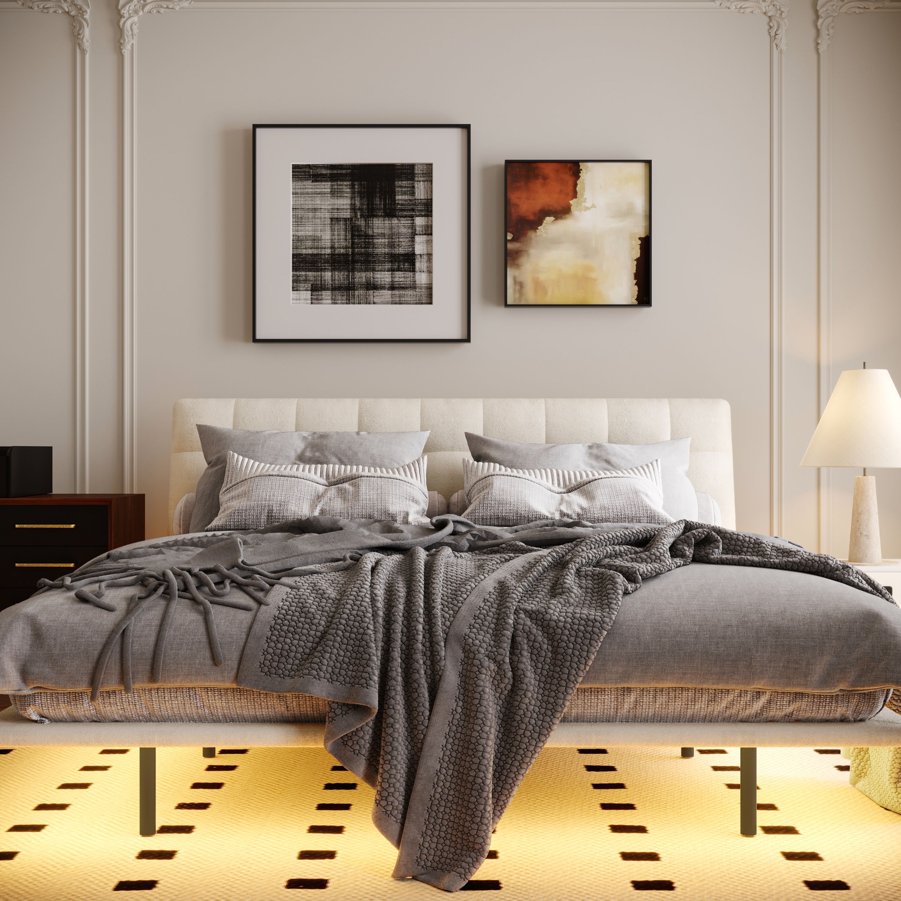 Partly Assemble Gray Chenille Beds