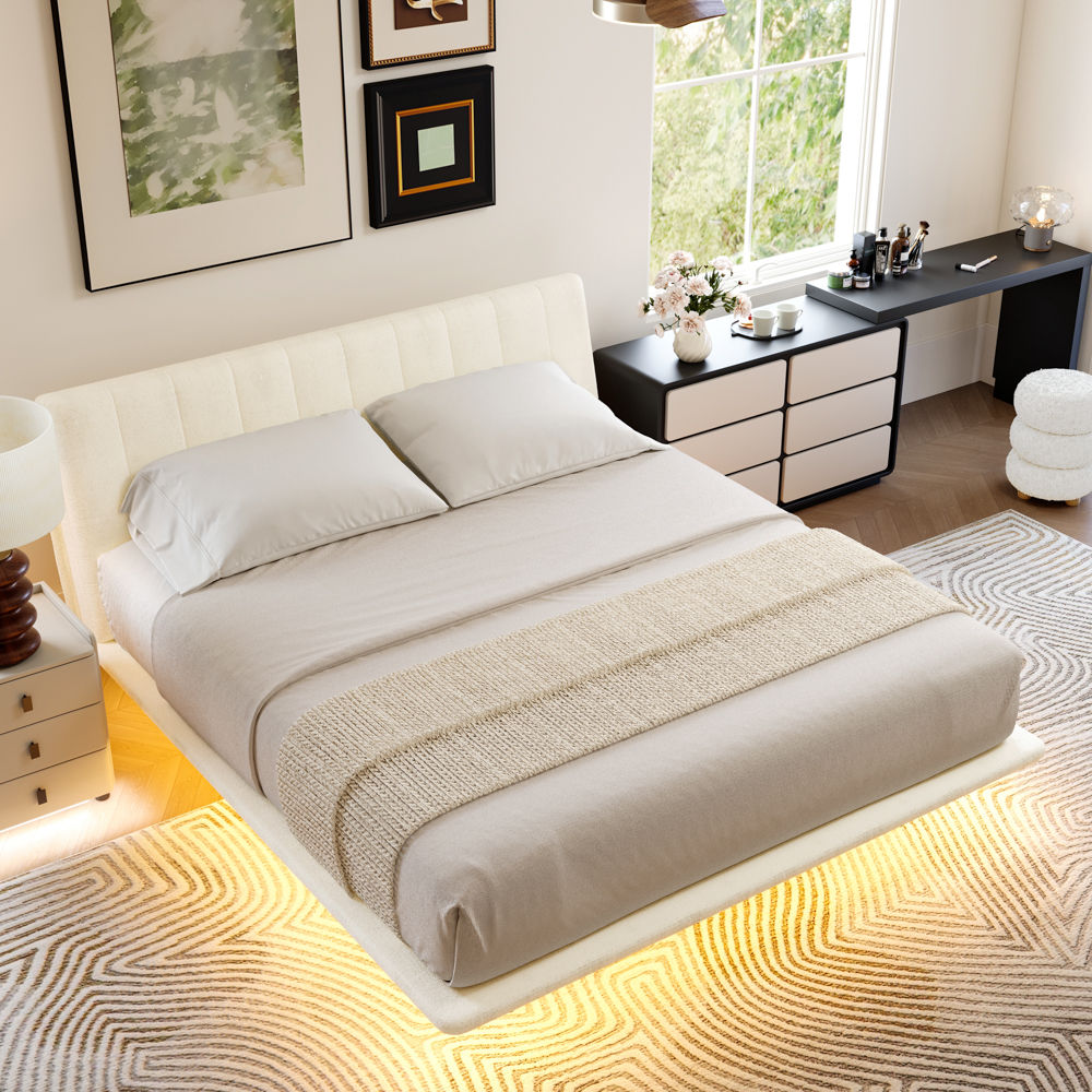 With Headboard White Chenille Beds